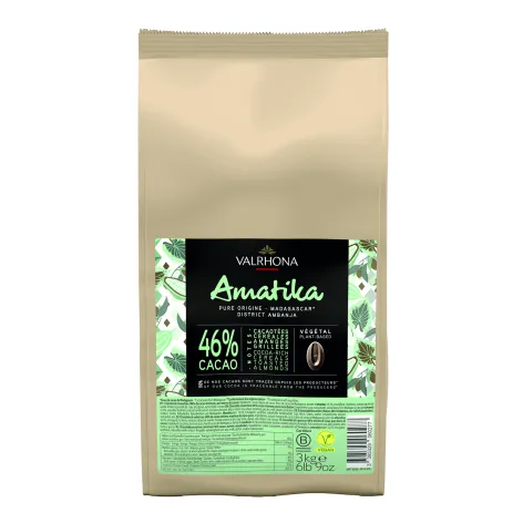 Valrhona Amatika 46% plant-based chocolate in a 3kg bag